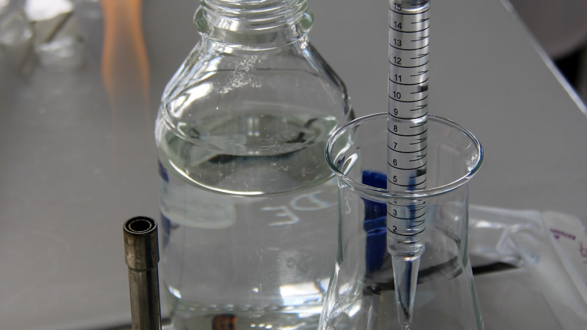 Laboratory glassware on a bench